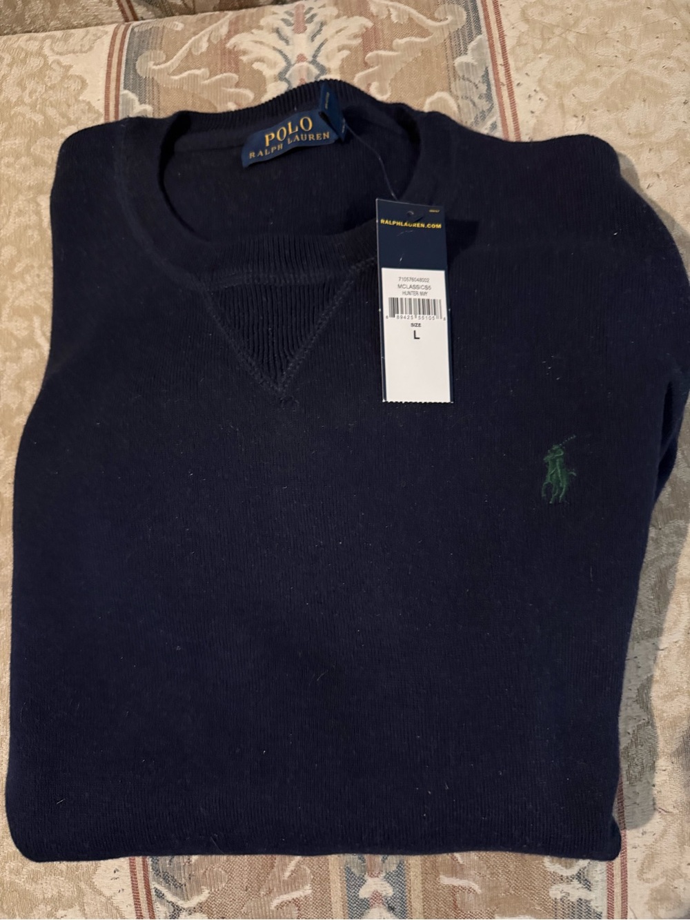 Men’s Polo Ralph Lauren navy blue crew neck cotton sweater .  L - Picture 2 of 8